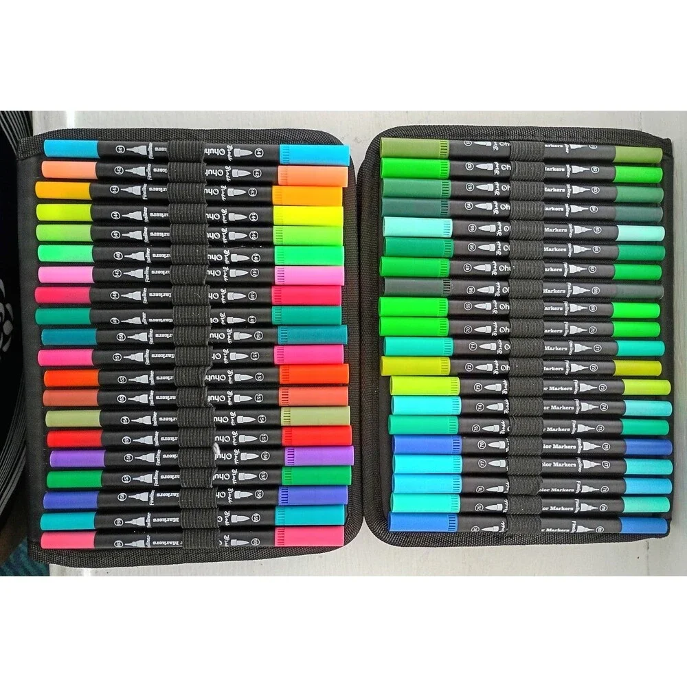 Ohuhu 160 Colors Water-based Dual Tips Fineliner & Brush Drawing Pens -Black